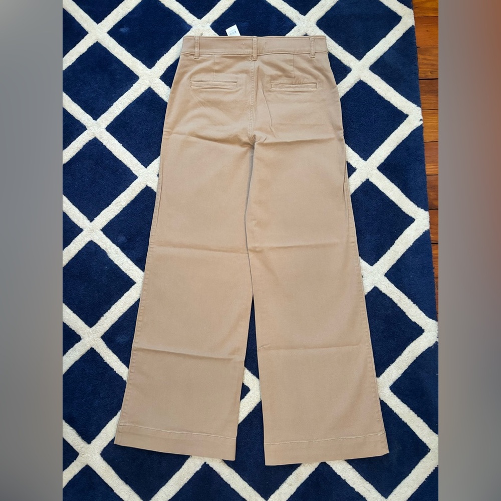 NEW LOFT Palmer Wide Leg Pants 4 Twill Beige Khaki Button Patch Pocket Trousers - Picture 5 of 6